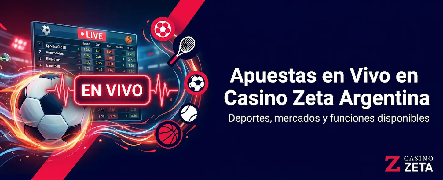 Apuestas en vivo en Casino Zeta Argentina con deportes, mercados disponibles y funciones para apostar en tiempo real.