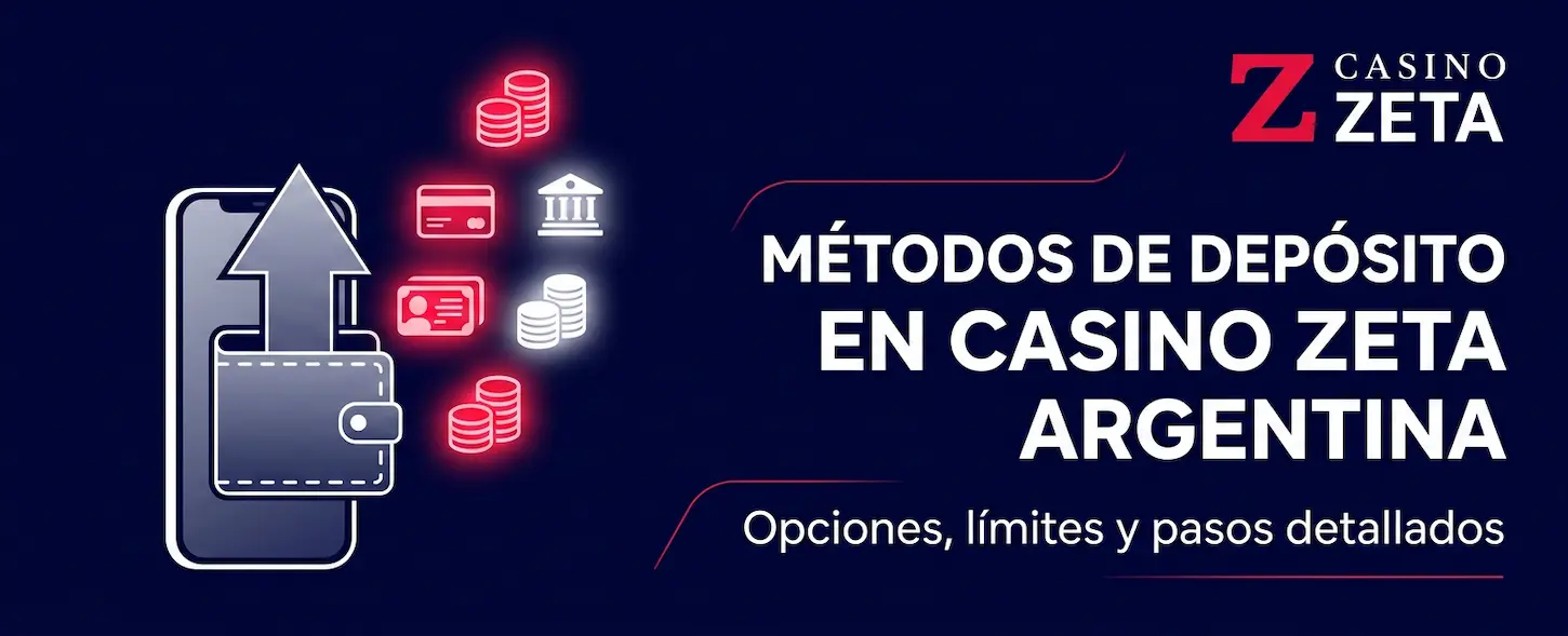 Métodos de depósito en Casino Zeta Argentina con todas las opciones, límites mínimos y pasos para depositar.